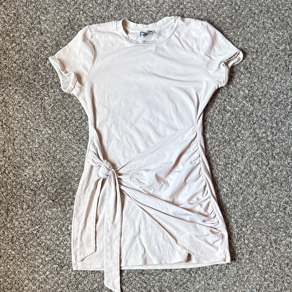 Elegant Cream Tie-Front Dress
